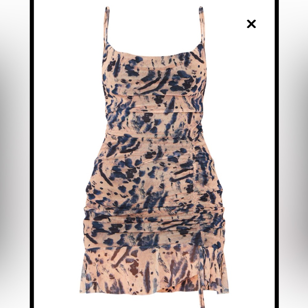 PrettyLittleThing Mesh Tie Dye Print Ruched Bodycon Dress - Picture 7 of 7